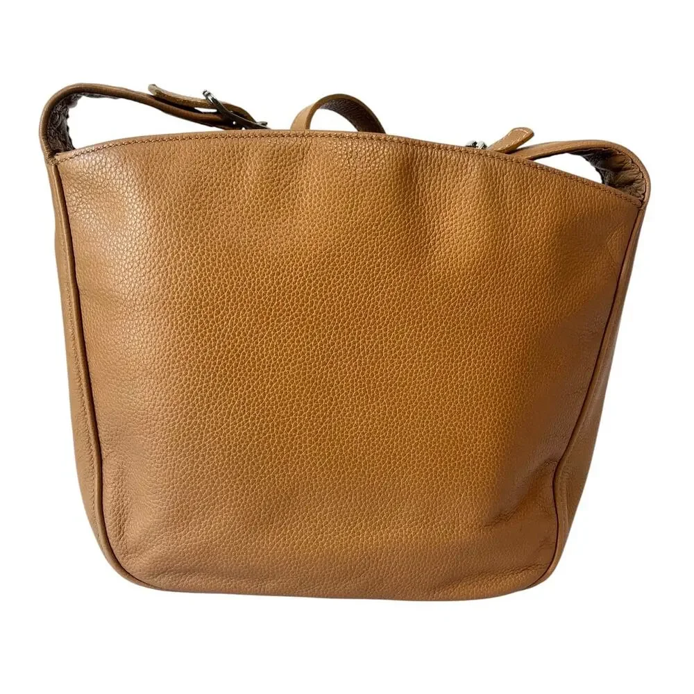 Longchamp Le Foulonne Pebbled Leather Crossbody Bag Tan Silver Vintage Y2K